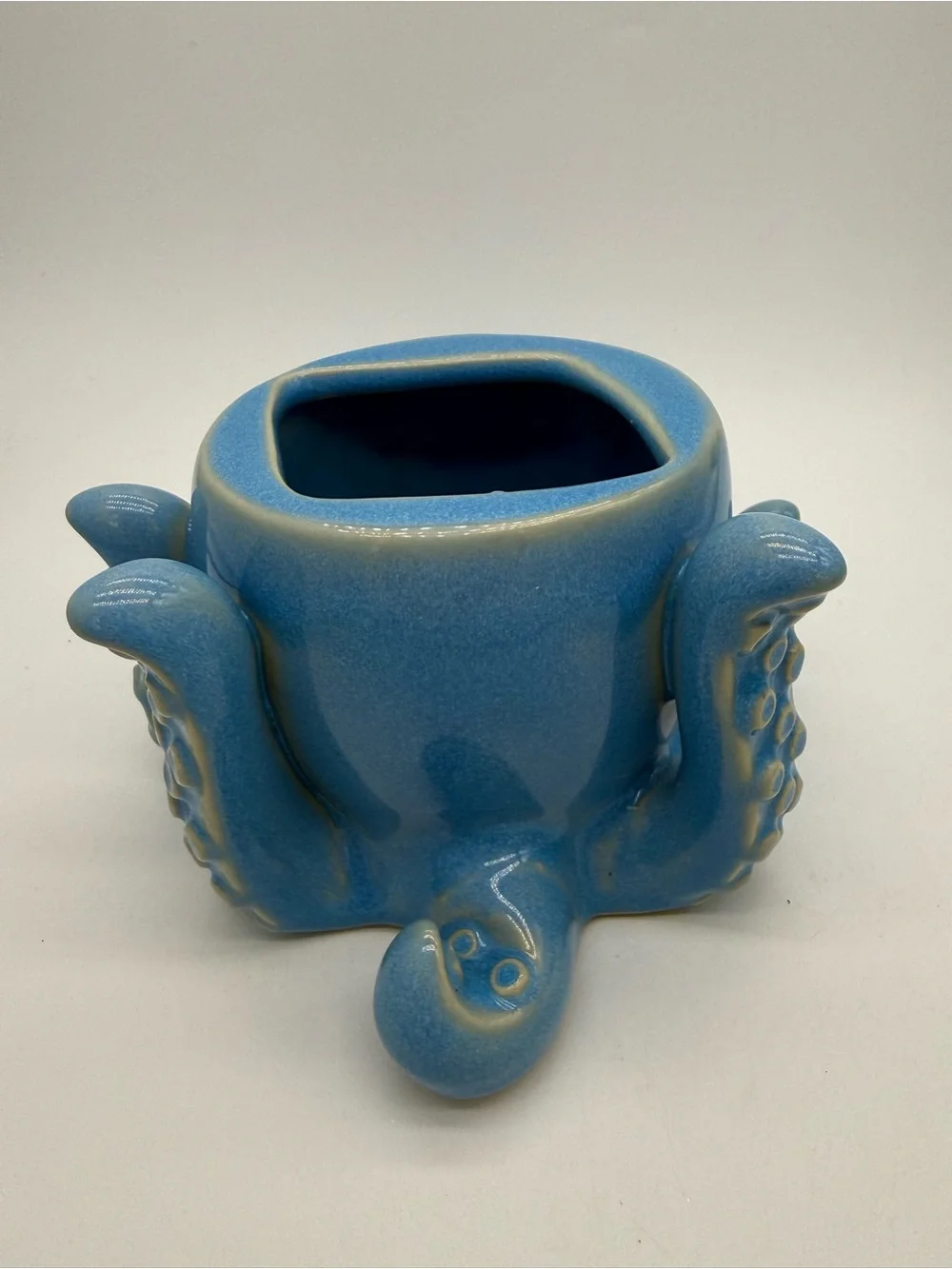 Bath & Body Works Blue Ceramic Octopus Foaming Hand Soap Dispenser Holder EUC